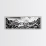 Rocky Lake, Wilderness Reflection, Mountain Calm, Framed Canvas Print, Cabin Nature Wall Art, Rustic Home Decor, Adventure Photography