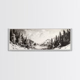 Snowy Pines, Winter Landscape, Woodland Valley, Fine Art Nature, Framed Canvas Print, Cabin Wall Art, Mountain Decor, Rustic Winter Scene