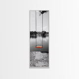 Swing Over Lake, Still Waters, Childhood Memories, Tranquil View – Canvas Print, Minimalist Wall Art, Kids Room Decor, Serene Black and White