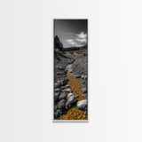 Golden Stream, Desert Serenity, Nature Path, Autumn Glow, Framed Canvas Print, Rustic Landscape Wall Art, Minimalist Earth Tones Decor