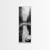 Mountain River, Forest Reflections, Nature Tranquility, Winter Pines, Canvas Print, Serene Landscape Wall Art, Bedroom Cabin Decor