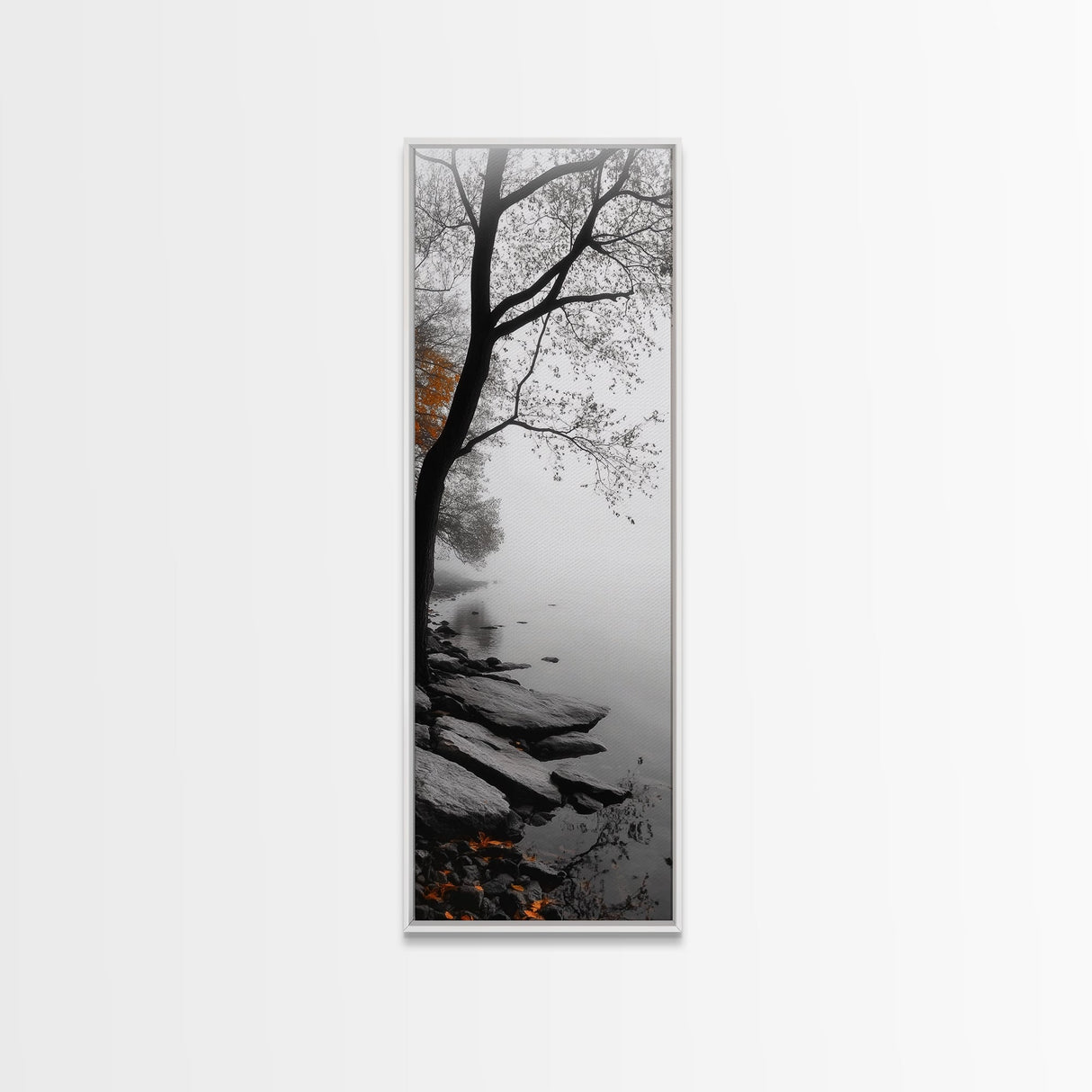 Foggy Lake, Autumn Forest, Peaceful Morning Landscape, Canvas Print, Minimalist Wall Art, Zen Bedroom Decor, Serene Fall Artwork
