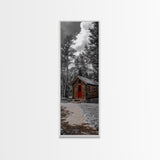 Log Cabin, Red Door, Mountain Home, Cozy Retreat, Framed Canvas Print, Rustic Wall Art, Lodge Decor, Fall Cabin Vibes, Country Living
