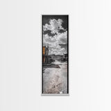 Desert Street, Western Town, Cloudy Skies, Frontier Road, Framed Canvas Print, Rustic Wall Art, Western Style Decor, Saloon Theme