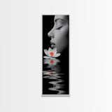 Lotus Beauty, Reflection Art, Feminine Calm, Elegant Profile, Framed Canvas Print, Spa Wall Art, Zen Decor, Minimalist Bathroom Art