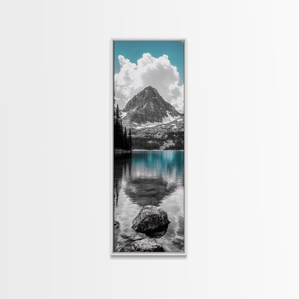Lake Reflection, Blue Water, Mountain View, Nature Serenity, Canvas Print, Minimalist Wall Art, Bedroom Landscape Decor, Coastal Wall Art