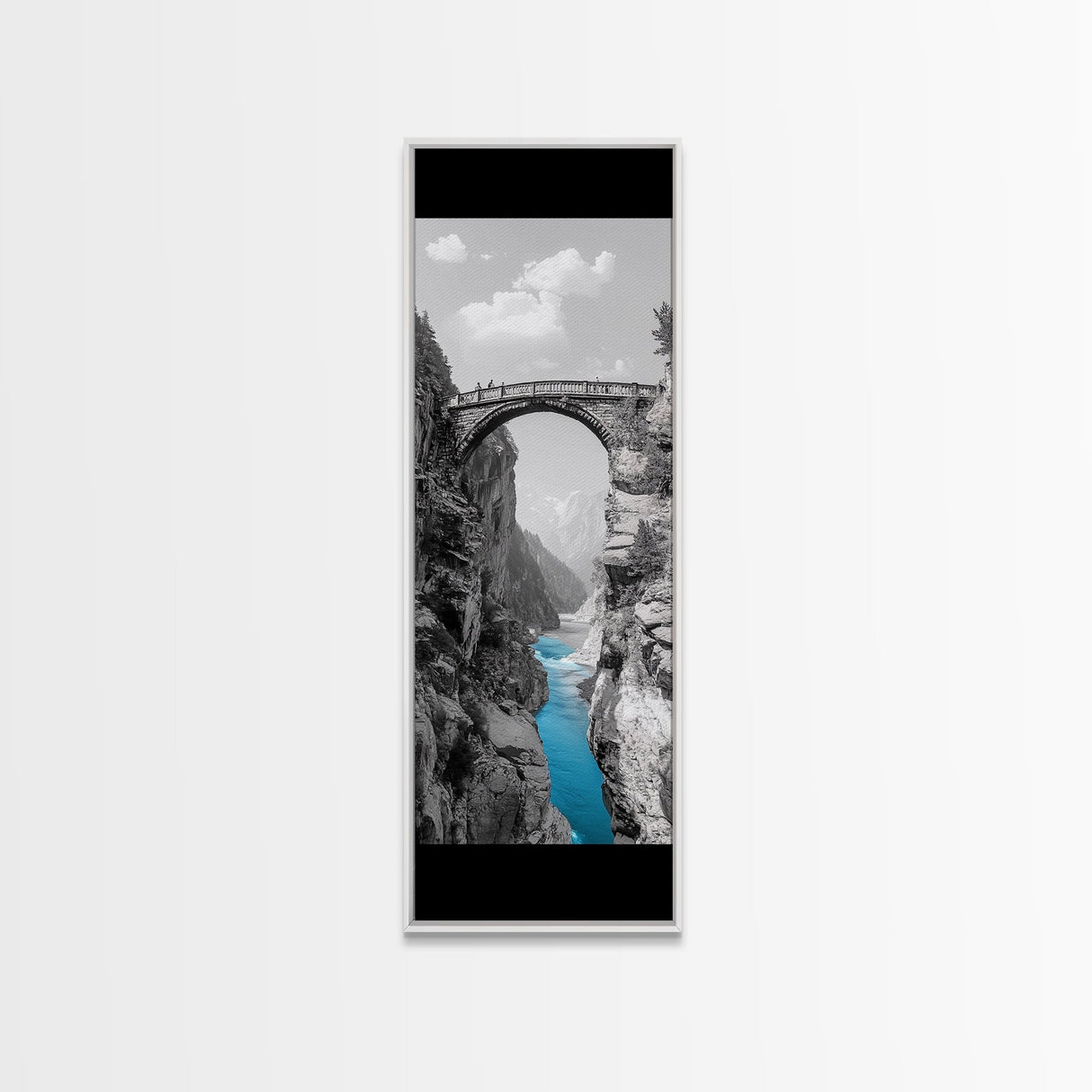 Canyon Bridge, Turquoise River, Scenic View, Majestic Nature, Framed Canvas Print, Living Room Art, Travel Inspired Wall Decor
