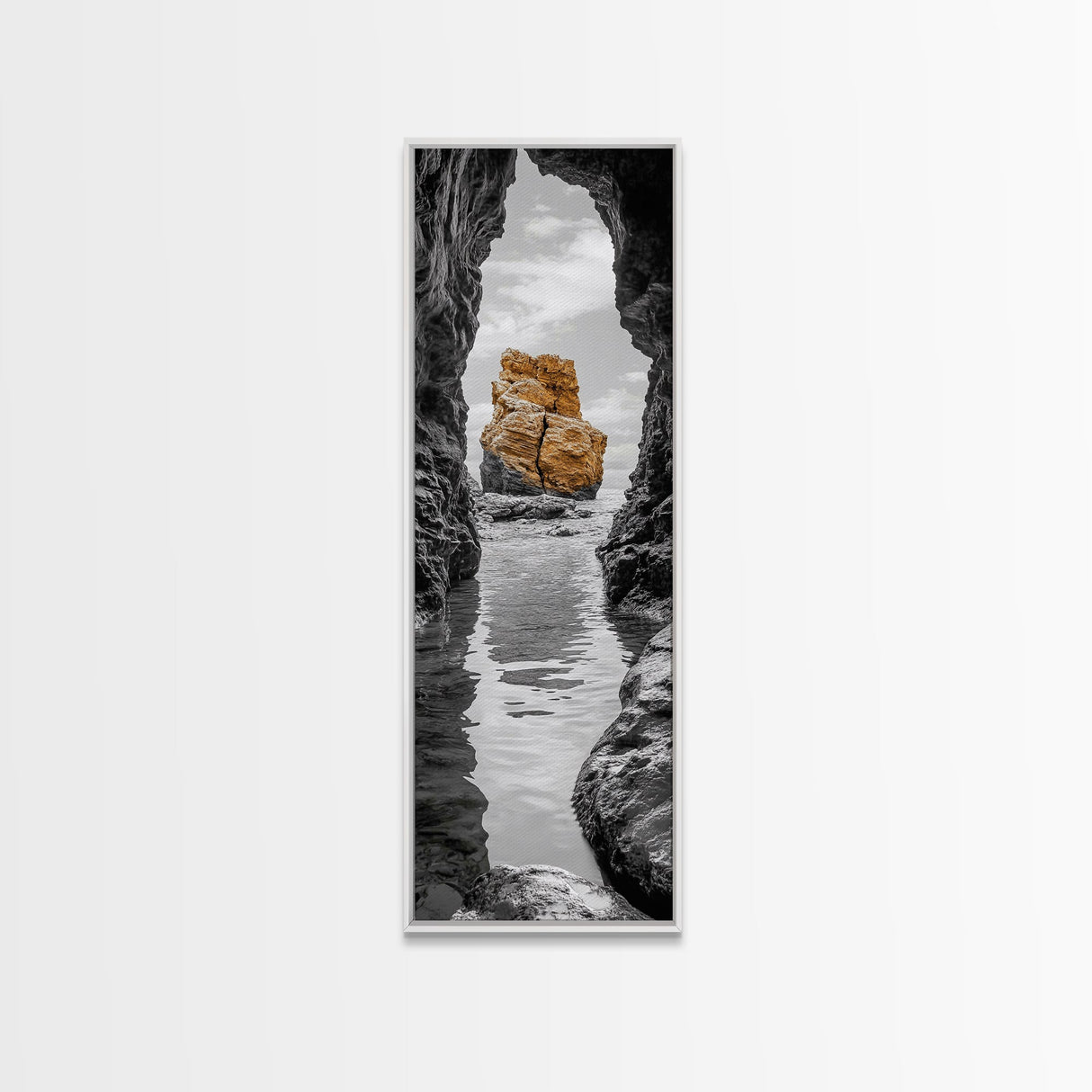 Sea Arch, Golden Rock, Coastal Focus, Minimalist Cliff Scene, Canvas Print, Living Room Decor, Ocean Photography, Nature Framed Art