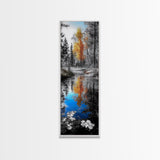 Golden Tree, Blue Reflection, Autumn Forest Mirror, Seasonal Beauty, Canvas Print, Fall Wall Art, Nature Decor, Living Room Accent