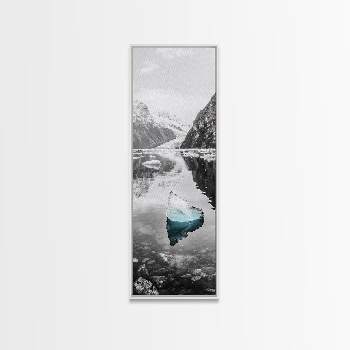 Iceberg, Glacier Reflection, Arctic Landscape, Serene Water, Framed Canvas Print, Minimalist Wall Art, Bathroom or Bedroom Photography