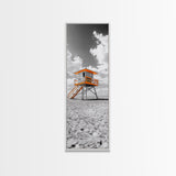 Lifeguard Tower Beach, Summer Vibes, Ocean Escape, Coastal Charm, Framed Canvas Print Bathroom Wall Art, Bold Minimalist Seaside Art