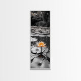 Orange Water Lily, Peaceful Pond Scene, Nature Reflection, Elegant Bloom, Framed Canvas Print Zen Bathroom Wall Art, Botanical Decor