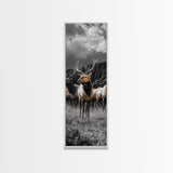 Majestic Elk, Forest Wildlife, Autumn Scene, Nature Herd, Framed Canvas Print, rustic lodge decor, cabin wall art, woodland style