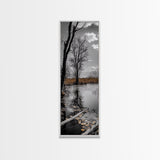 Swamp Trees, Moody Waters, Golden Lilies, Reflective Pond, Framed Canvas Print, Autumn Wall Art, Nature Decor, Living Room Landscape