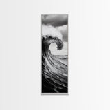 Ocean Wave, Monochrome Surf, Nature Power, Dramatic Sea, Framed Canvas Print, Coastal Wall Decor, Modern Bathroom Art, Minimalist Ocean Art