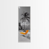 Poolside Palm, Tropical Escape, Resort Vibe, Orange Chair, Framed Canvas Print, Summer Wall Decor, Boho Art, Living Room Tropical Art