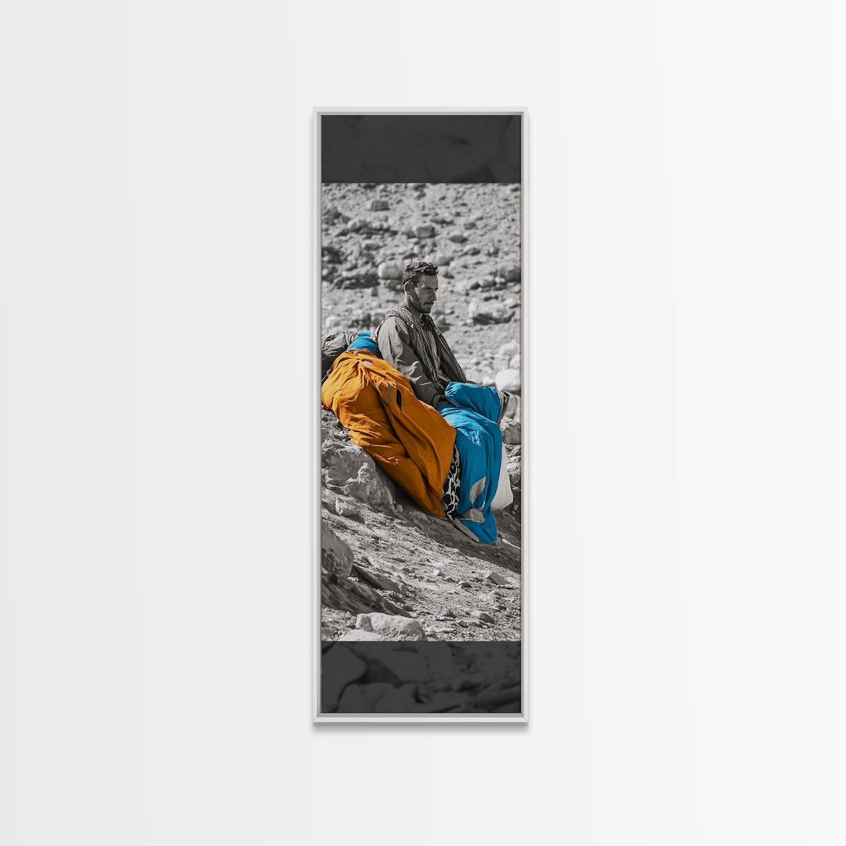 Nomadic Man, Desert Life, Color Blankets, Tribal Spirit, Framed Canvas Print, Ethnic Art, Boho Decor, Bedroom Wall Art, Cultural Piece