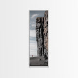 Cliff Wall, Ocean View, Lone Hiker, Rugged Coast, Framed Canvas Print, Adventure Art, Minimalist Decor, Office Wall Art, Modern Nature