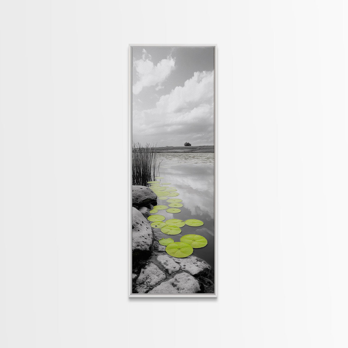 Lily Pads, Serene Pond, Nature Reflection, Framed Canvas Print, Minimalist Landscape Art, Bathroom Wall Art, Tranquil Modern Decor
