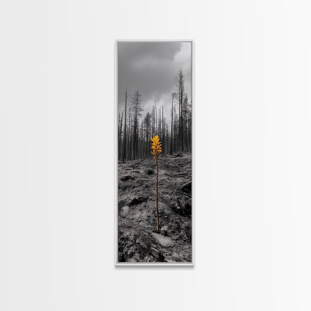 Lone Sprout, Forest Renewal, Emotional Nature Scene, Moody Landscape Art, Framed Canvas Print, Autumn Wall Decor, Rustic Nature Style