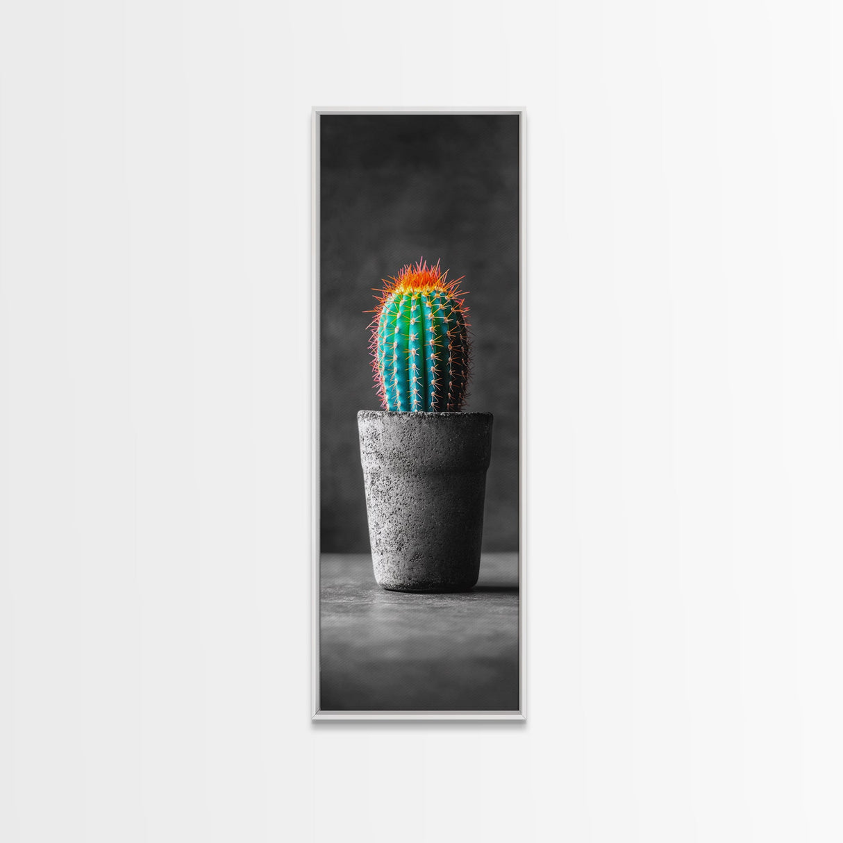 Neon Cactus, Desert Plant, Bold Botanical, Modern Boho Decor, Framed Canvas Print, Bedroom Wall Art, Color Pop Style