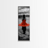 Woman in Red, Serene Lake, Moody Reflections, Dramatic Art Scene, Canvas Print, Bedroom Wall Art, Romantic Decor, Adventure Themed Ar