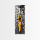 Yellow Kayak, Muddied Shoreline, Solo Adventure, Framed Canvas Print, Rustic Outdoors Decor, Autumn Wall Art, Boho Kayaking Style