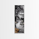 Desert Creek, Rocky Stream, Black and White Nature, Framed Canvas Print, Minimalist Southwest Art, Bedroom Decor, Monochrome Landscape