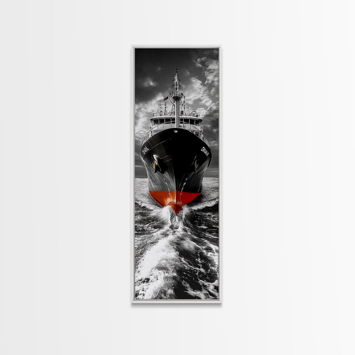 Bold Black Ship, Ocean Storm Photography, Nautical Adventure Decor, Canvas Print, Modern Coastal Wall Art, Moody Living Room Art
