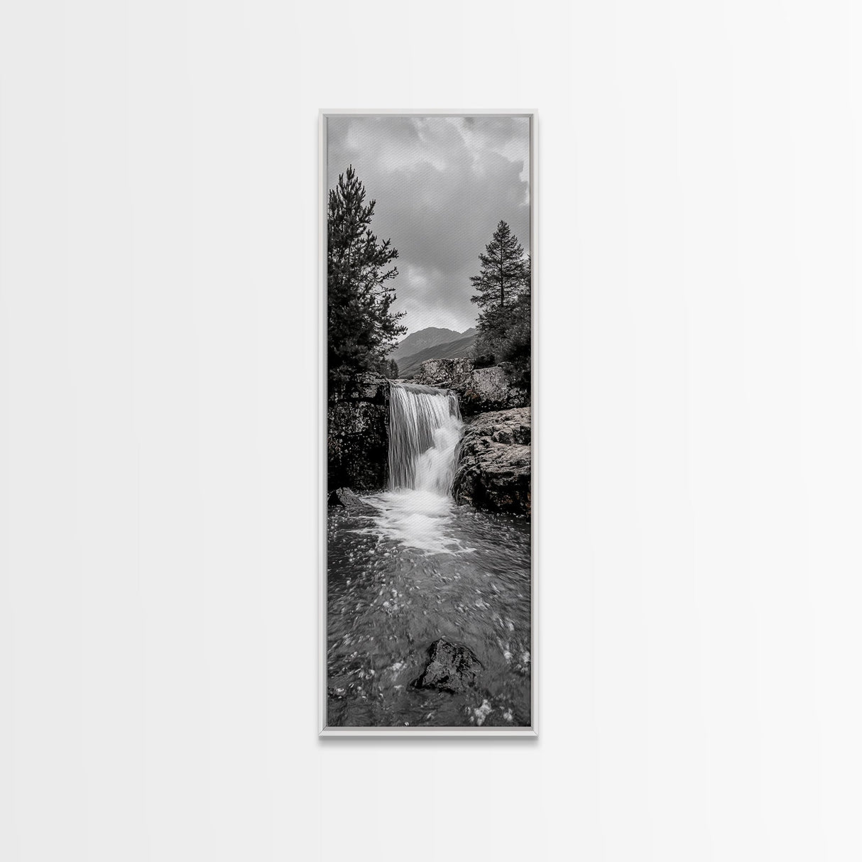 Waterfall Serenity, Mountain Stream Scene, Calming Nature Wall Art, Framed Canvas Print, Neutral Tones Decor, Bathroom or Spa Room Art