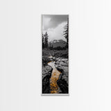 Mountain Creek Flow, Moody Nature Stream, Rustic Adventure Scene, Canvas Print, Autumn Forest Wall Art, Lodge Style Bedroom Decor