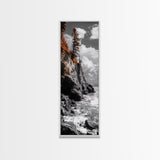 Autumn Cliff Scene, Bold Trees Coastal Wall Art, Fall Foliage Home Style, Framed Canvas Print, Seasonal Nature Living Room Decor