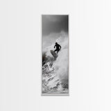 Surfer Wave, Extreme Sports, Ocean Power, Surf Culture, Dynamic Motion Shot, Framed Canvas Print, Coastal Teen Bedroom Wall Art