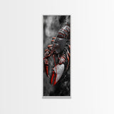 Red Lobster, Detailed Sea Art, Macro Crustacean, Dark Marine Art, Striking Coastal Piece, Framed Canvas Print, Moody Office Wall Decor