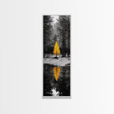 Golden Tree, Forest Reflection, Autumn Solitude, Nature Focused Minimalism, Framed Canvas Print, Zen Bathroom or Office Wall Art