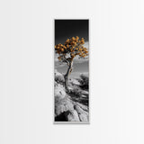 Twisted Tree, Desert Bloom, Rustic Wilderness, Nature Drama, Framed Canvas Print, Boho Living Room Wall Art, Moody Outdoor Style