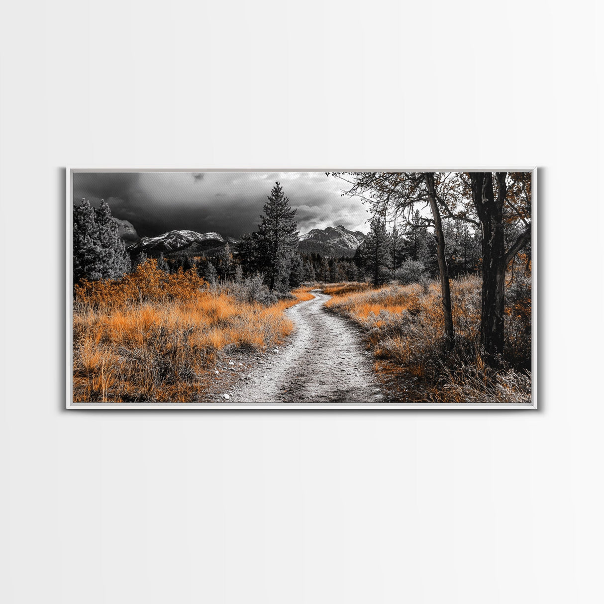Fall Path, Mountain Trail, Autumn Forest, Golden Grass, Canvas Print, Cabin Wall Art, Cozy Living Room Decor, Nature Lover Fall Print
