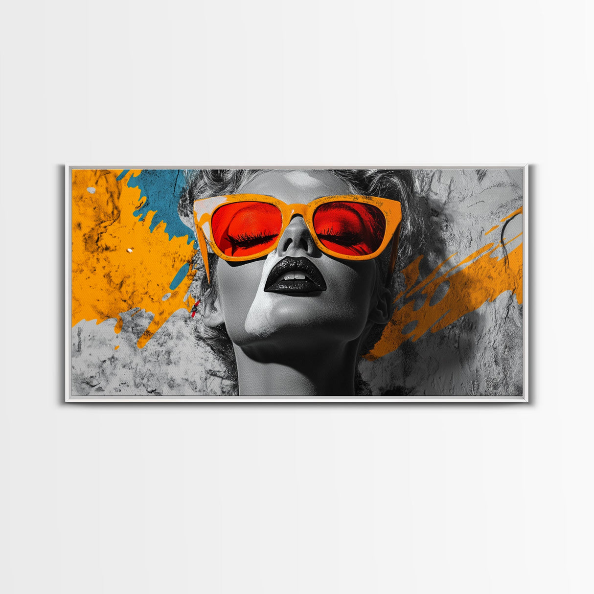 Retro Glam, Bold Woman, Pop Art Fashion, Orange Splash, Framed Canvas Print, Bedroom Wall Art, Modern Glam Decor, Statement Wall Piece