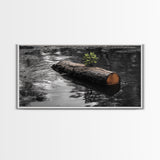 Nature Log, Life Grows, Floating Tree, Framed Canvas Print, Minimalist Growth Art, Nature Symbolism, Office Inspiration, Calm Wall Art