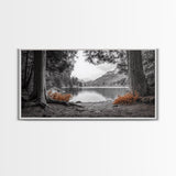 Forest Lake, Autumn Leaves, Nature Path, Woodland Style, Framed Canvas Print, Rustic Wall Art, Entryway Art, Cabin Wall Decor