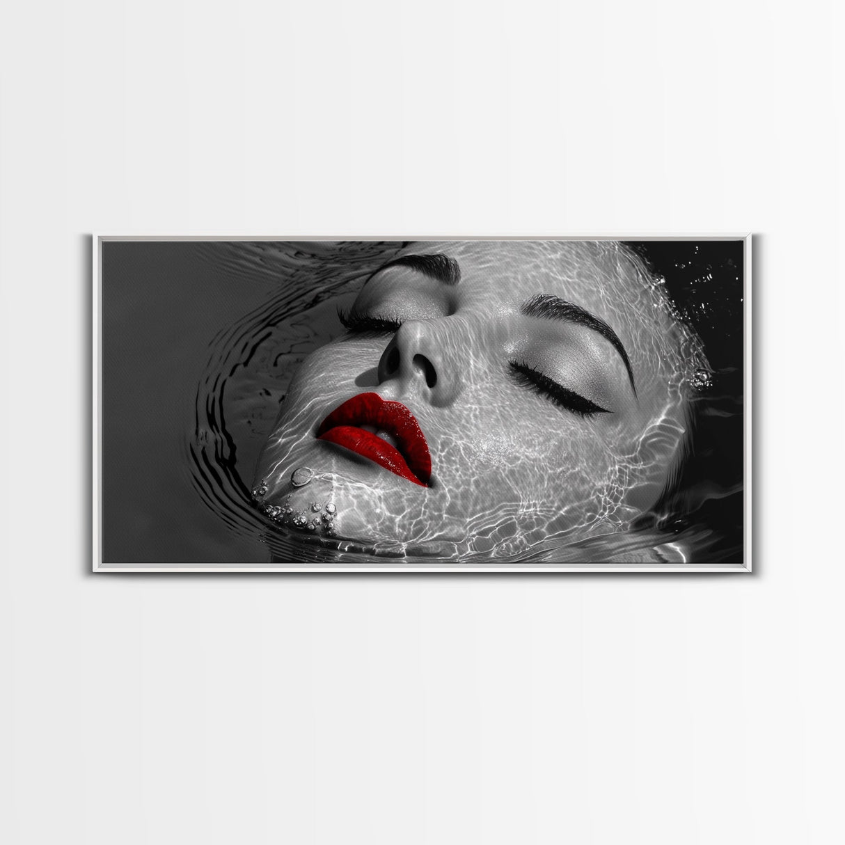Red Lips, Underwater Beauty, Glam Art, Modern Pop, Framed Canvas Print, Bedroom Wall Art, Bold Aesthetic, Fashion Model Photography Print