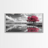 Pink Tree Reflections, Minimal Nature Art, Monochrome Landscape Canvas Print, Tranquil Bedroom or Living Room Wall Decor