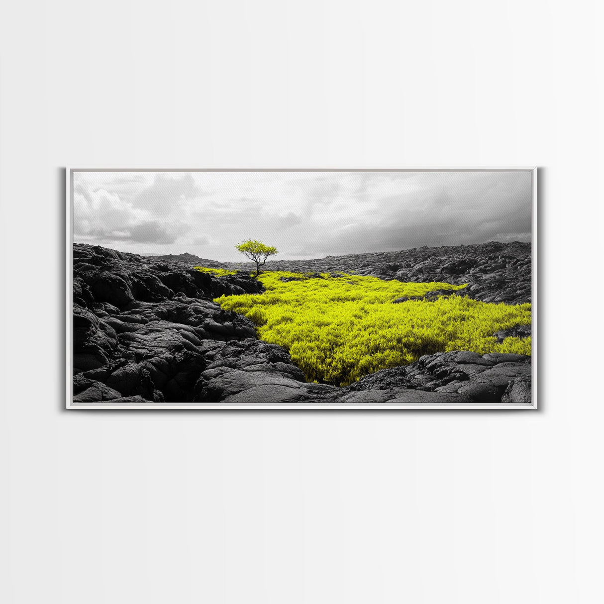 Lone Tree Lava, Surreal Earth Tones Decor, Abstract Volcanic Art, Black and Yellow Landscape, Canvas Print, Boho Living Room Accent