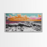 Vibrant Ocean, Sunset Sky, Colorful Waves, Canvas Print, Surreal Coastal Wall Art, Bathroom Decor, Modern Beach Aesthetic