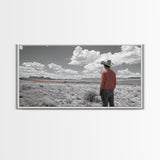 Cowboy Stare, Western Horizon, Desert Dream, American Spirit, Framed Canvas Print, Rustic Bedroom Art, Country Wall Decor, Western Style