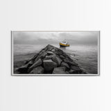 Ship At Sea, Yellow Boat, Ocean Journey, Nautical Photography, Canvas Print, Coastal Wall Art, Bathroom Decor, Minimalist Ocean Art