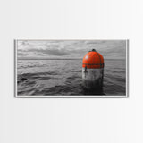 Orange Buoy Water, Marine Marker, Sea Navigation, Ocean Decor, Canvas Print, Coastal Living Room Art, Minimal Nautical Wall Decor