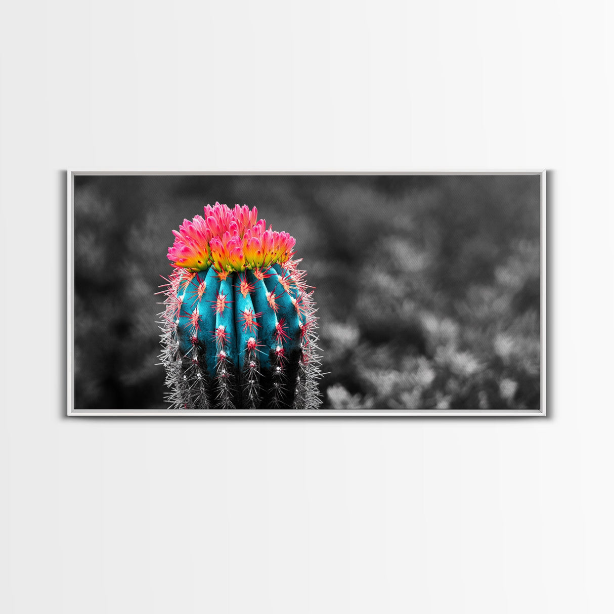 Neon Bloom Cactus, Rainbow Succulent, Desert Art, Canvas Print, Colorful Botanical Wall Art, Modern Living Room Decor, Bold Nature