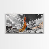 Color Rock Spire, Dramatic Sky, Desert Tower, Framed Canvas Print, Surreal Landscape Art, Southwest Decor, Living Room Adventure Vibe