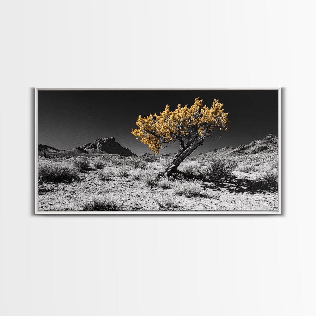 Golden Tree, Desert Landscape, Monochrome Background, Framed Canvas Print, Autumn Wall Art, Southwest Decor, Modern Boho Art Vibe